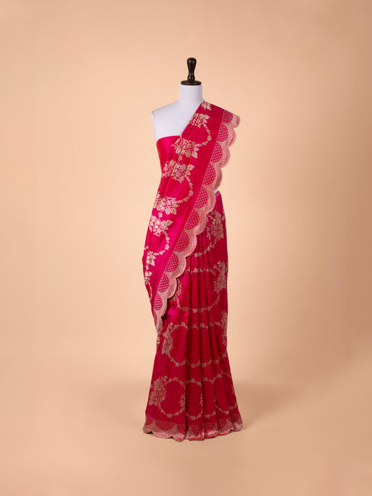 Handwoven Rani Pink Silk Saree