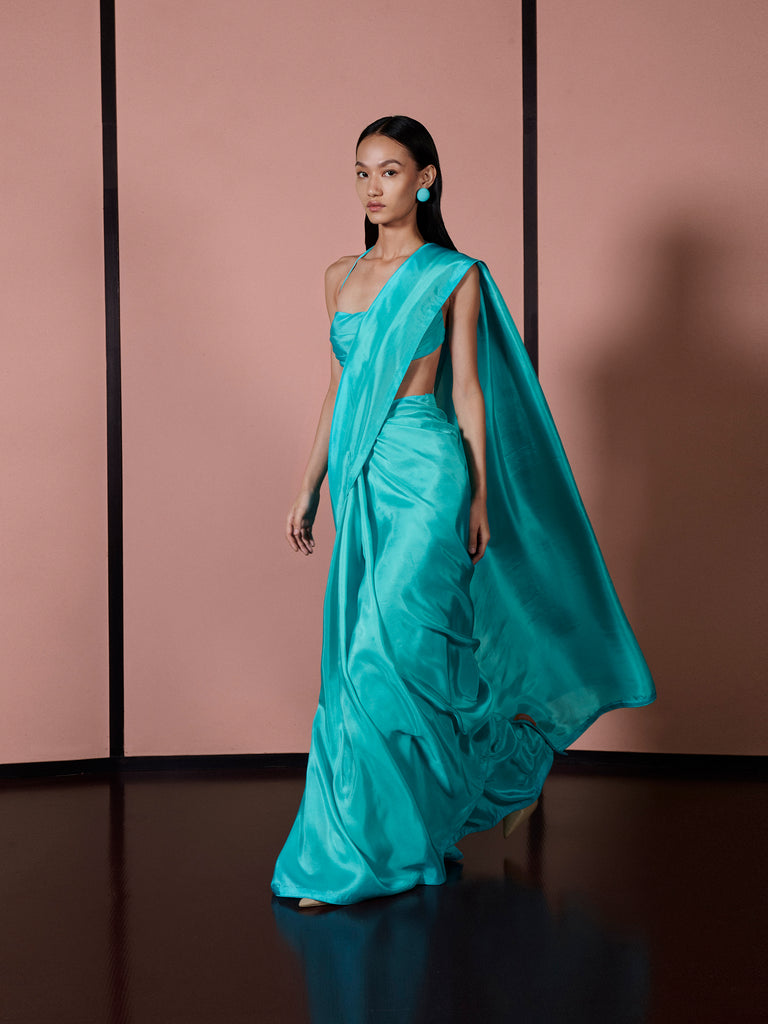 Handwoven Turquoise Blue Silk Saree