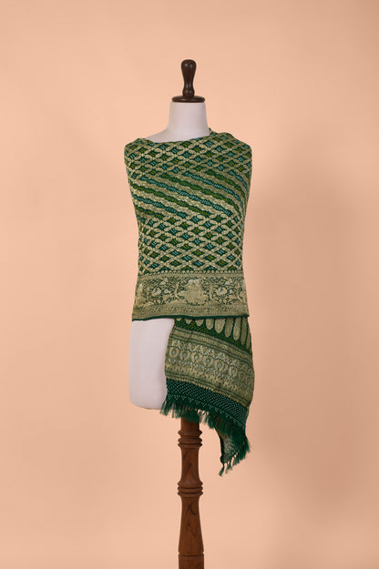 Handwoven Green Bandhani Georgette Dupatta