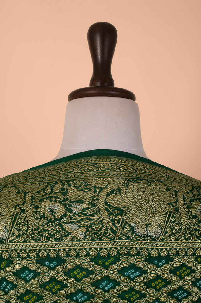 Handwoven Green Bandhani Georgette Dupatta