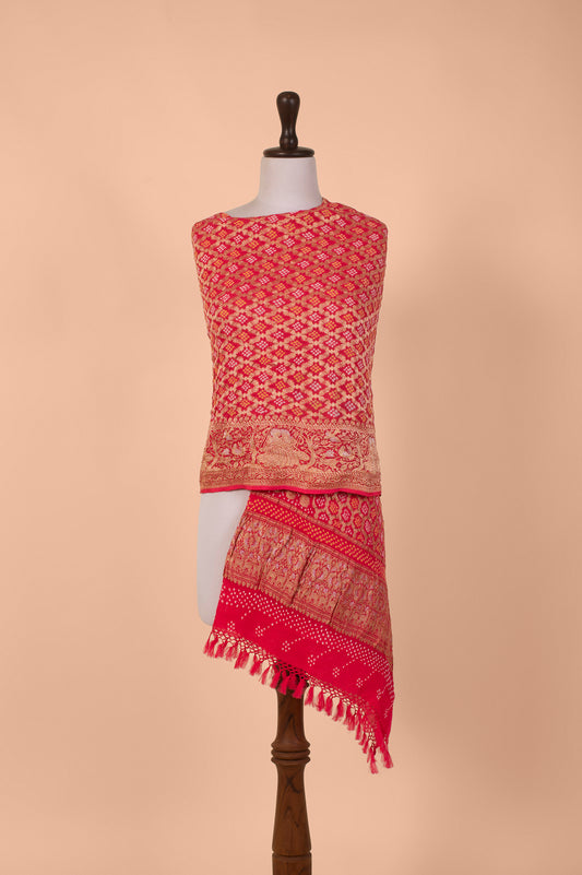 Handwoven Pink Georgette Dupatta