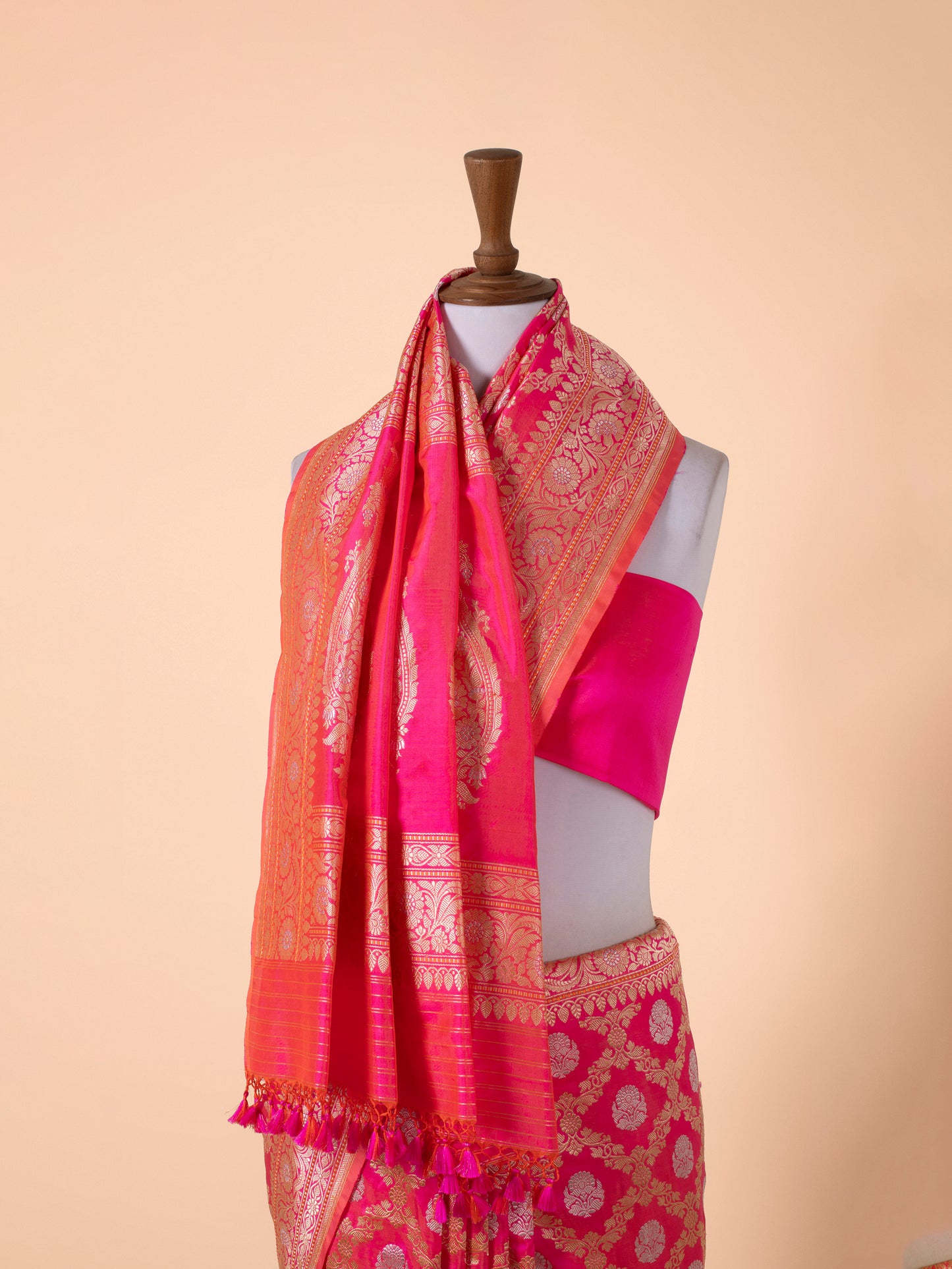 Handwoven Rani Pink Silk Saree