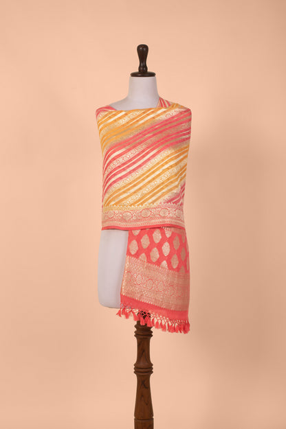 Handwoven Pink and Yellow Georgette Dupatta