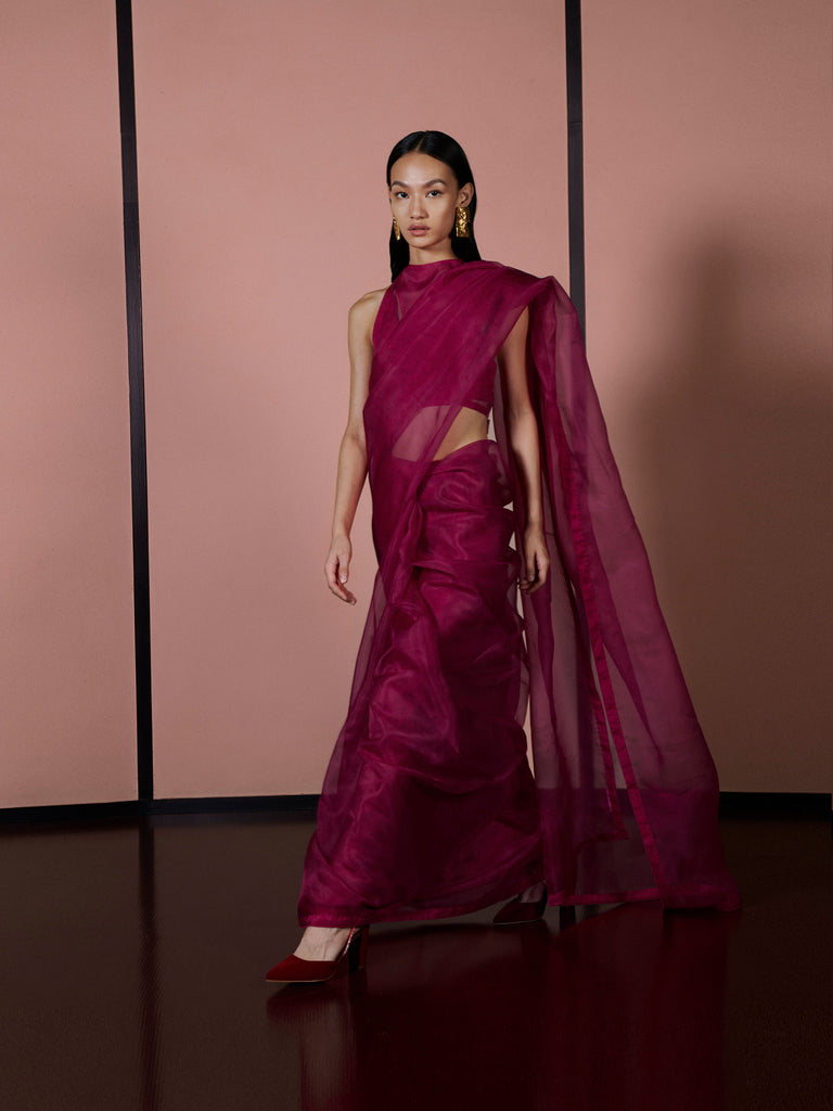 Handwoven Sangria Red Organza Saree