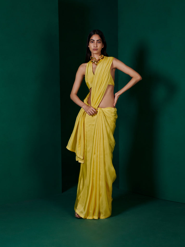 Handwoven Lemon Yellow Silk Saree