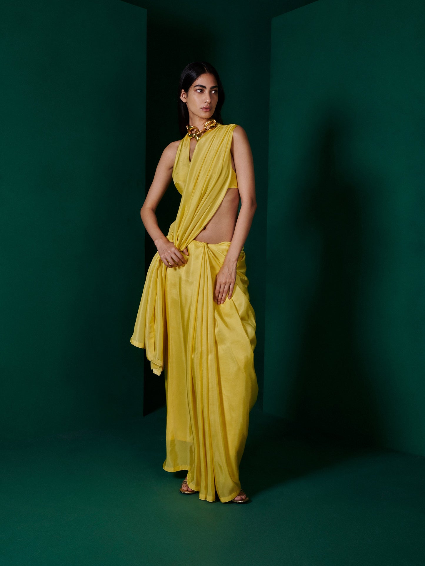 Handwoven Lemon Yellow Silk Saree