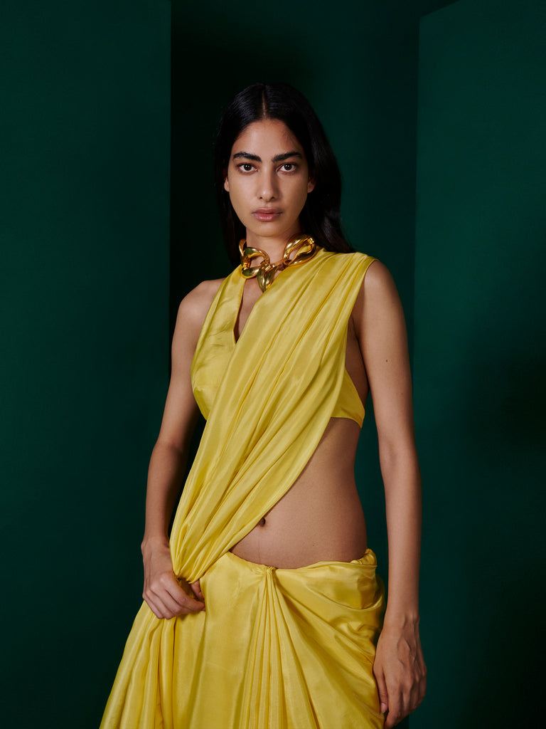 Handwoven Lemon Yellow Silk Saree