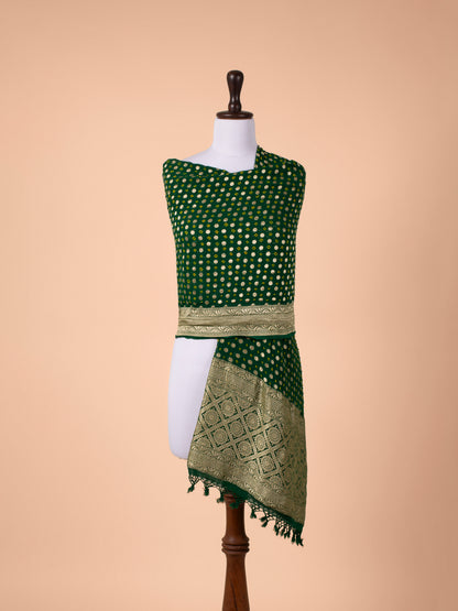 Handwoven Bottle Green Silk Dupatta