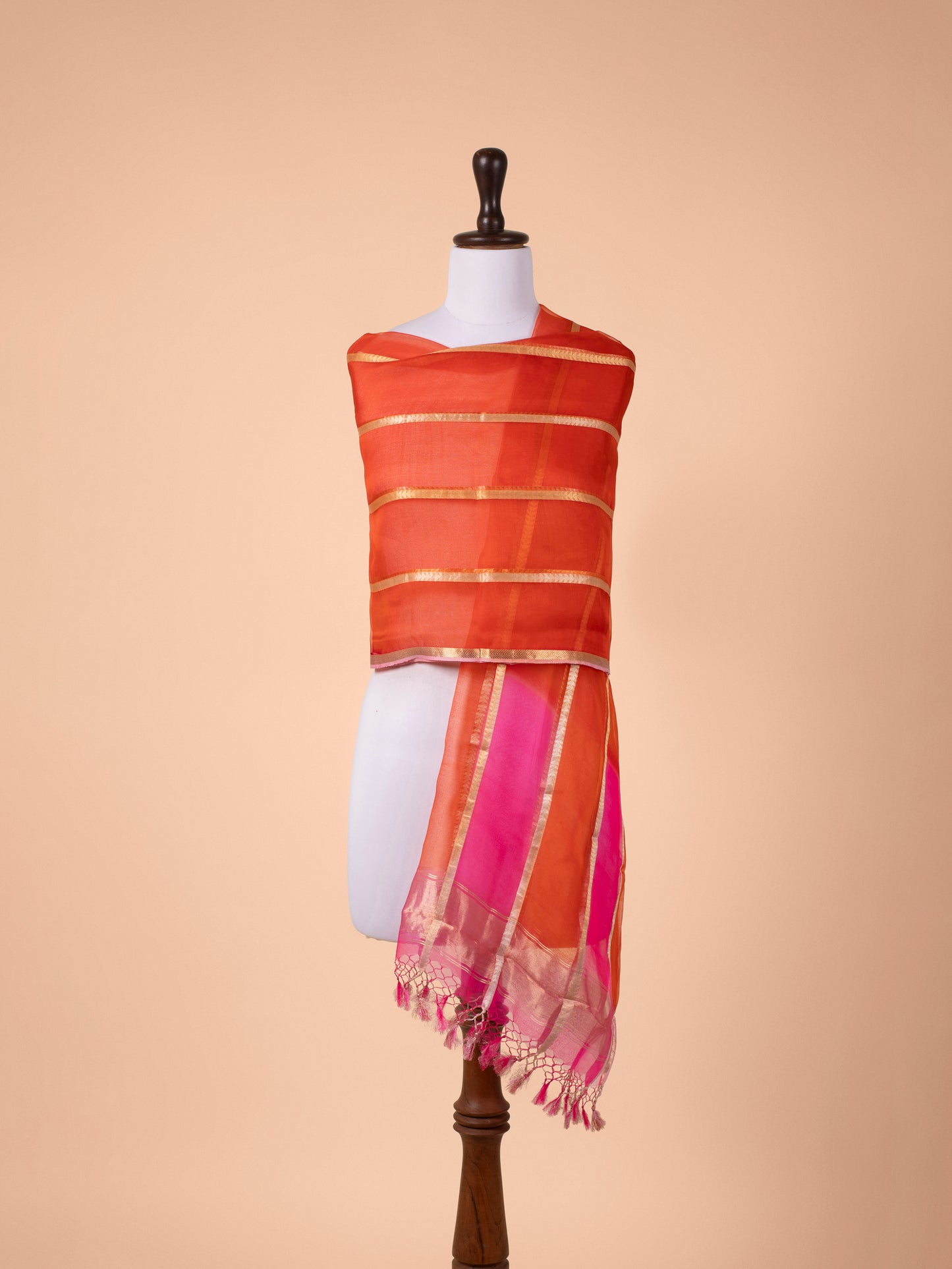 Handwoven Orange Silk Dupatta