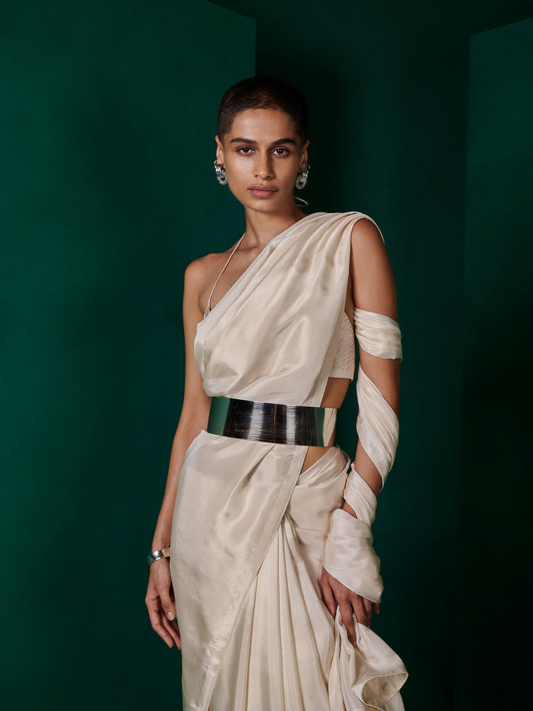 Handwoven Champagne Beige Silk Saree