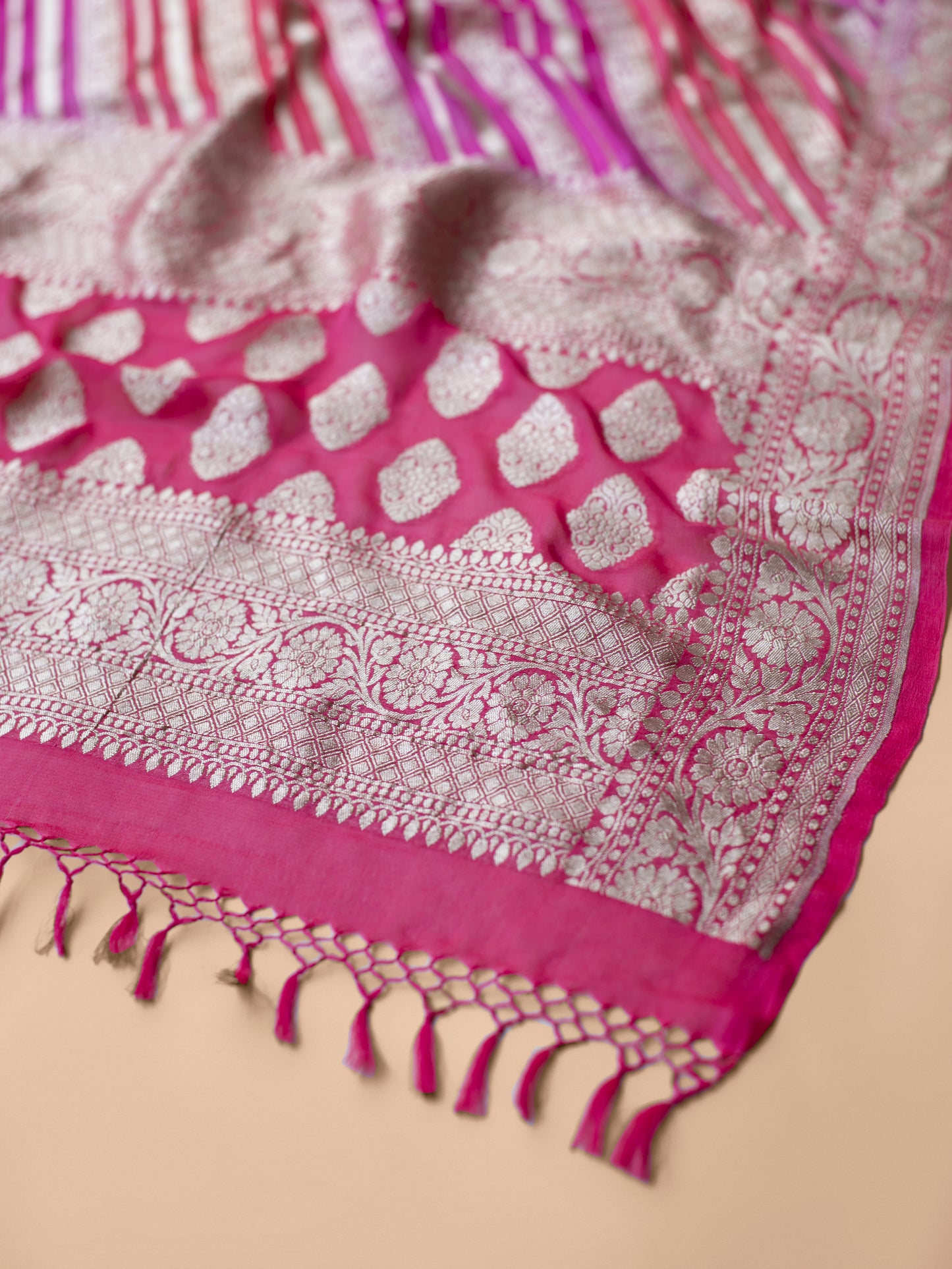 Handwoven Pink Silk Dupatta