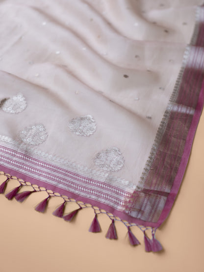 Handwoven Peach Silk Dupatta