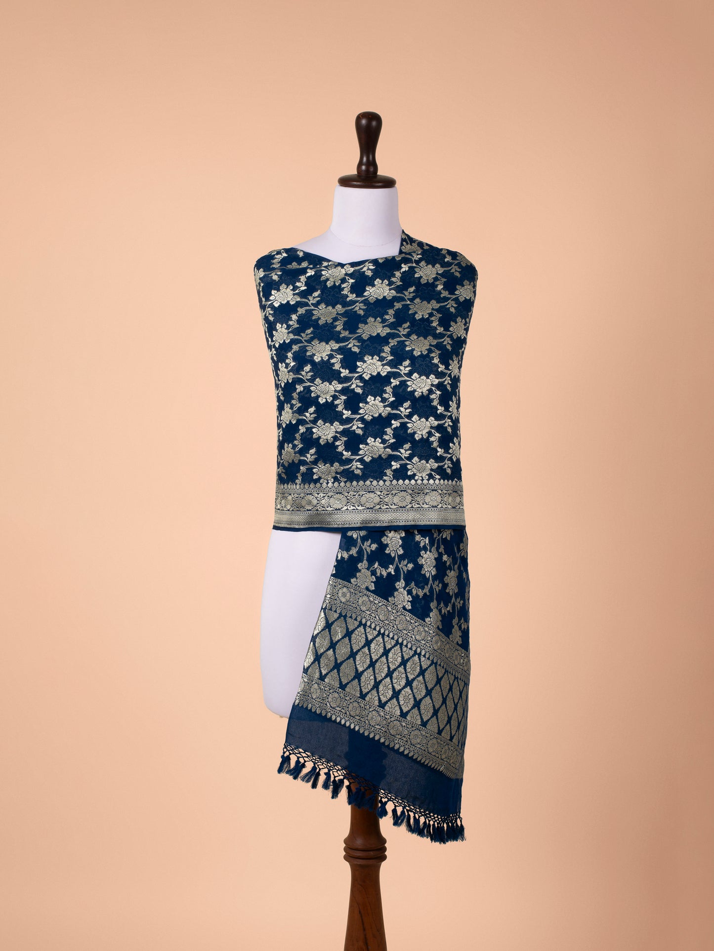 Handwoven Navy Blue Georgette Dupatta