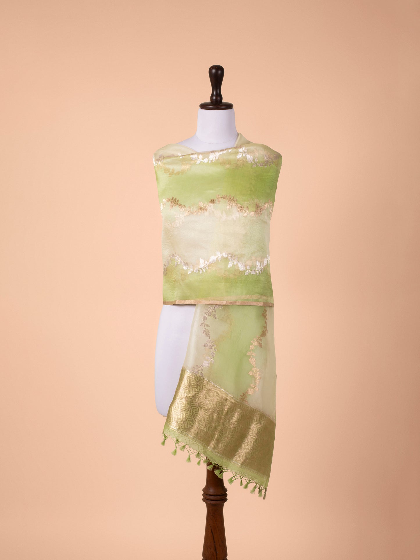 Handwoven Green Organza Dupatta