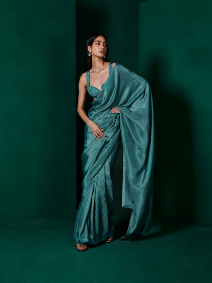 Ananya Pandey in Handwoven Teal Blue Silk Saree