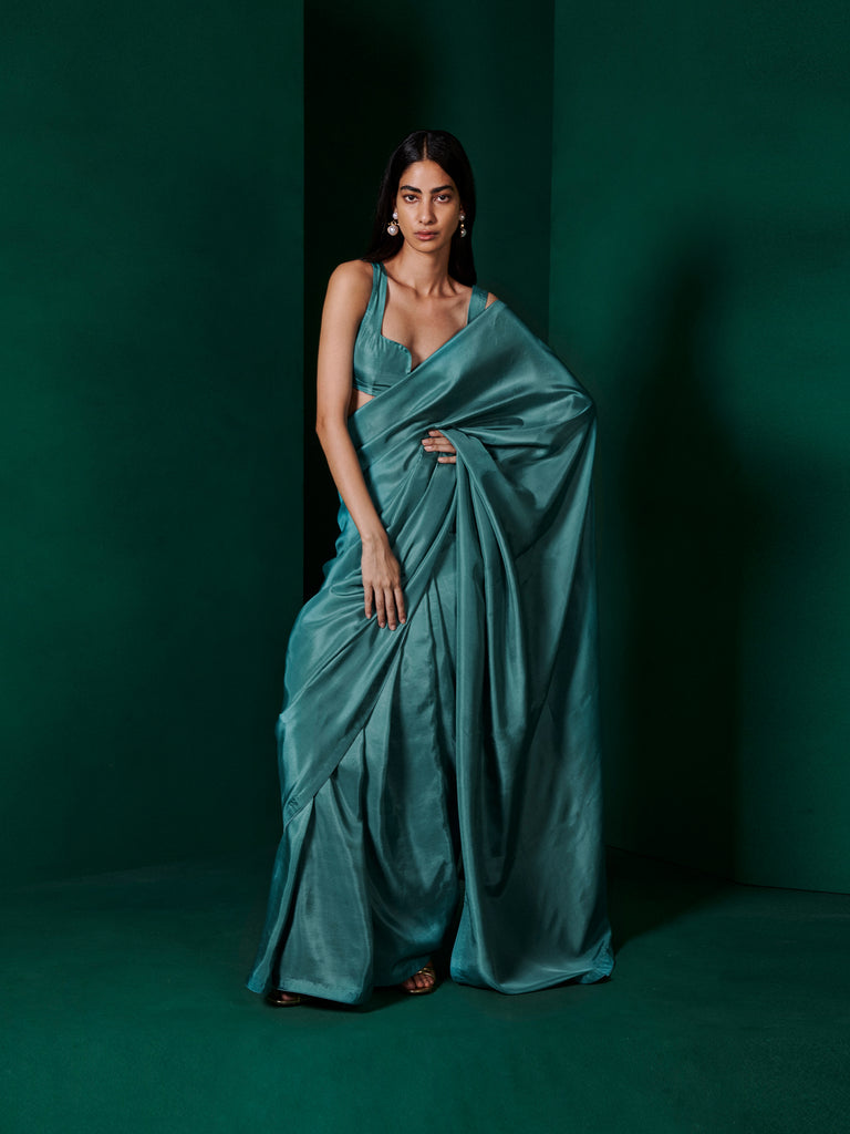 Handwoven Teal Blue Silk Saree