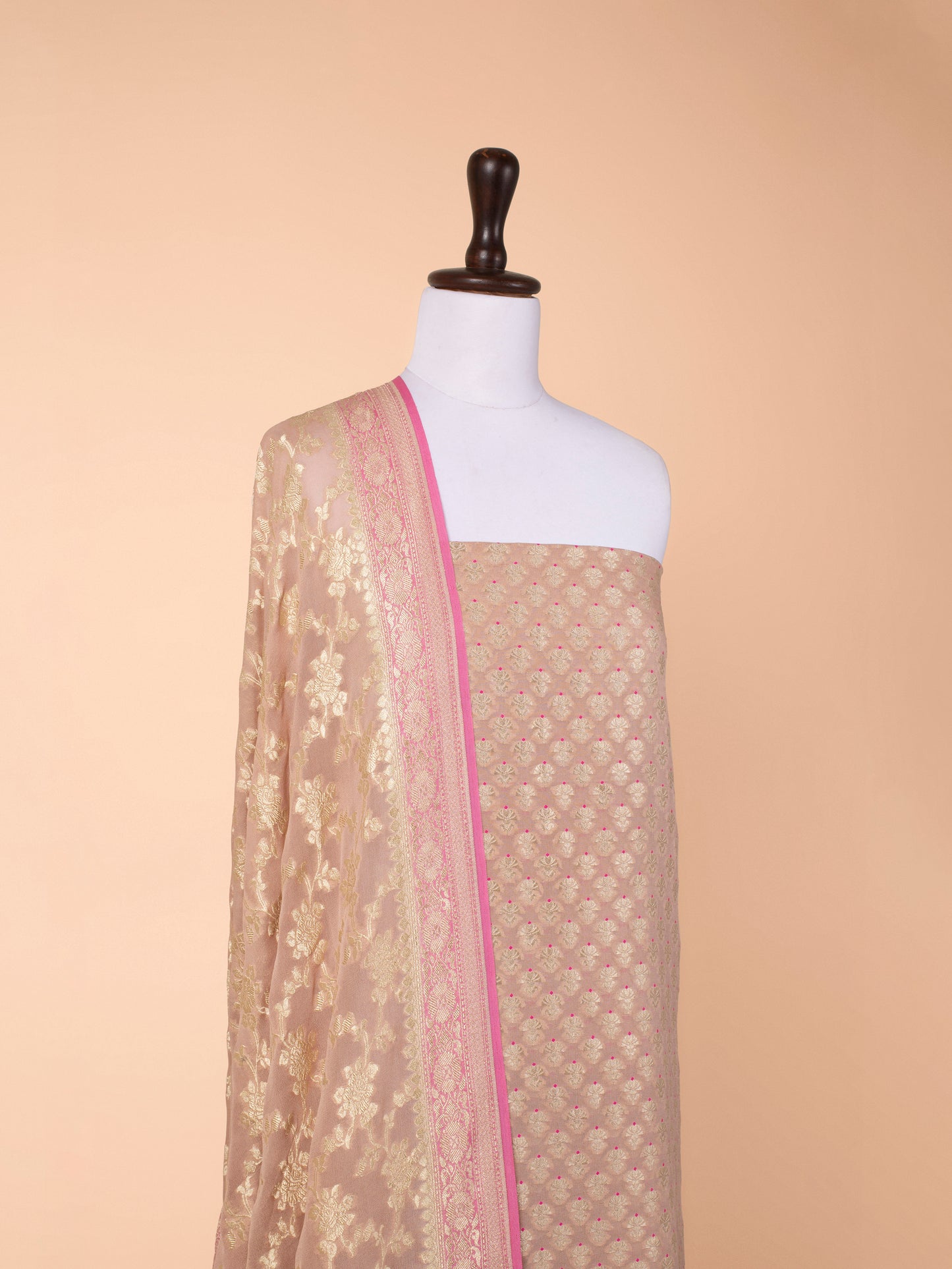 Handwoven Peach Georgette Suit  Piece