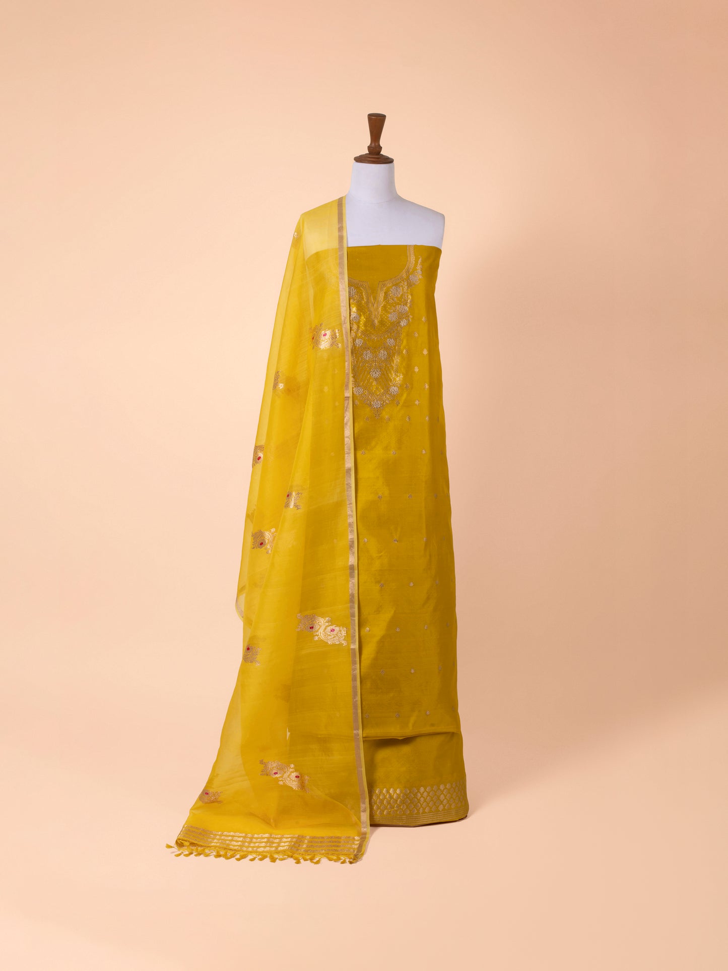 Handwoven Yellow Georgette Suit  Piece