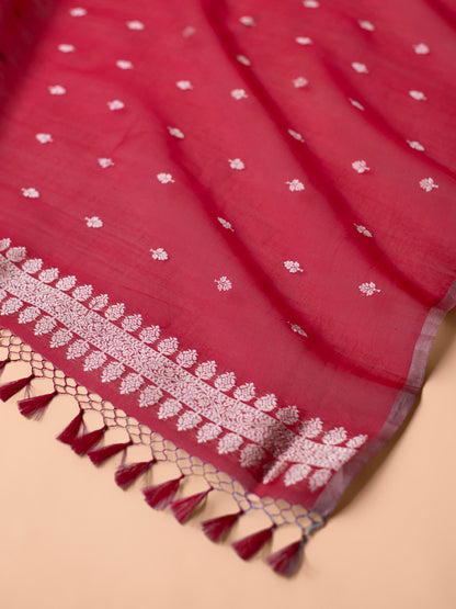 Handwoven Red Organza Dupatta