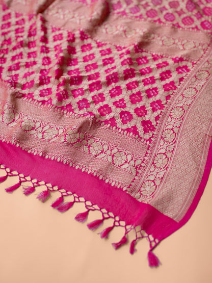 Handwoven Rani Pink Georgette Dupatta