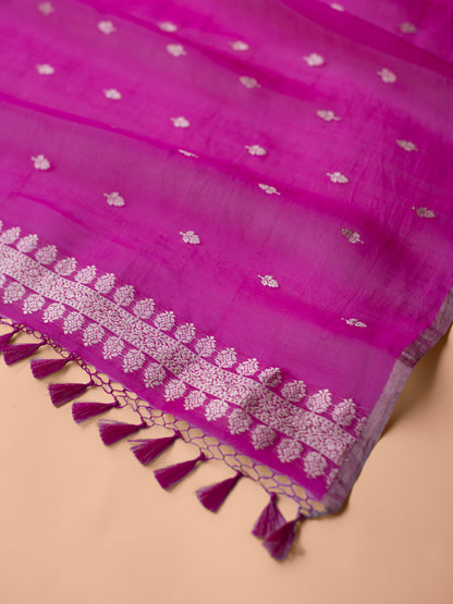 Handwoven Rani Pink Organza Dupatta