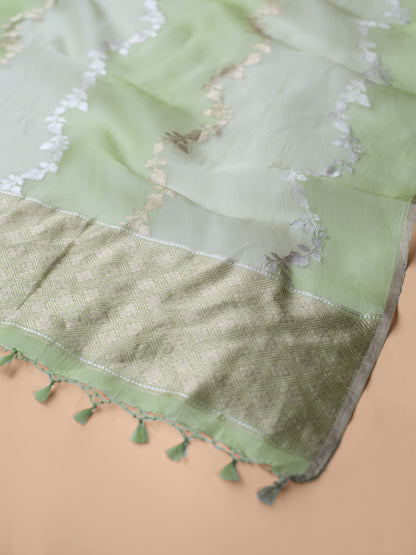 Handwoven Green Organza Dupatta