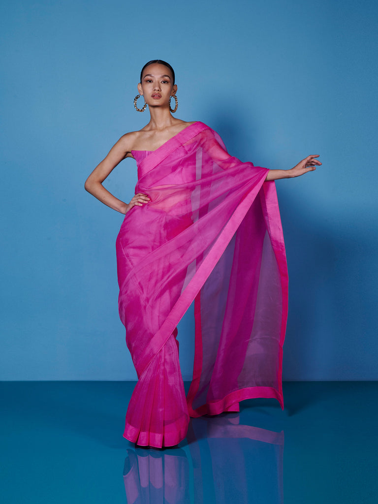 Handwoven Fuchsia Pink Organza Saree