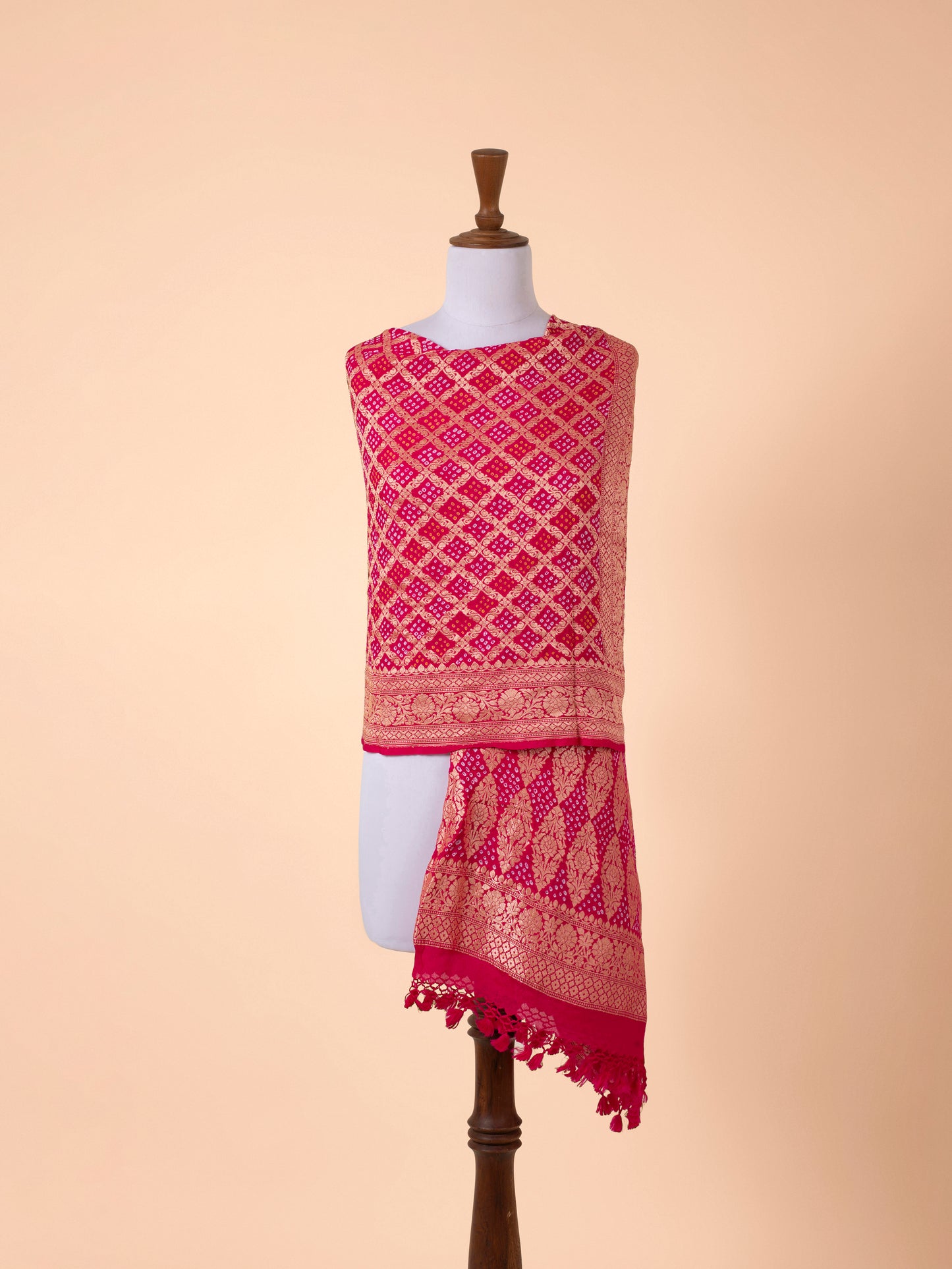 Handwoven Rani Pink Georgette Dupatta