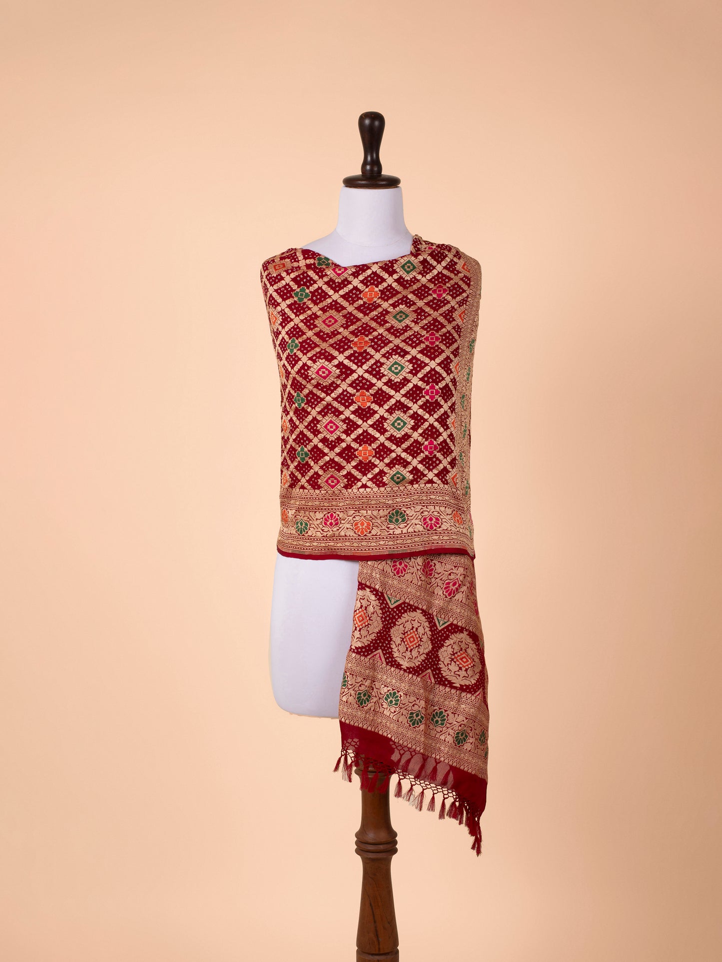 Handwoven Maroon Georgette Dupatta