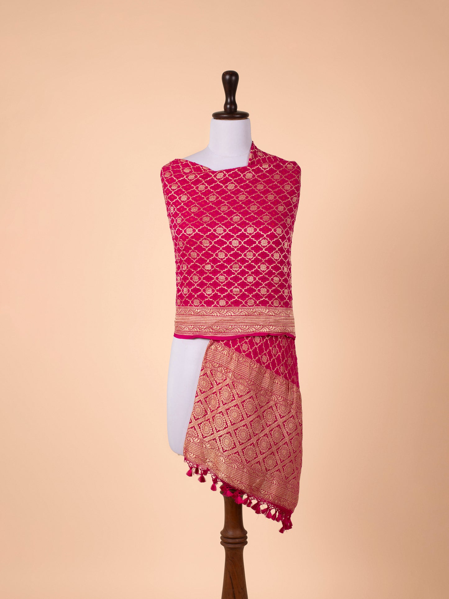 Handwoven Rani Pink Georgette Dupatta