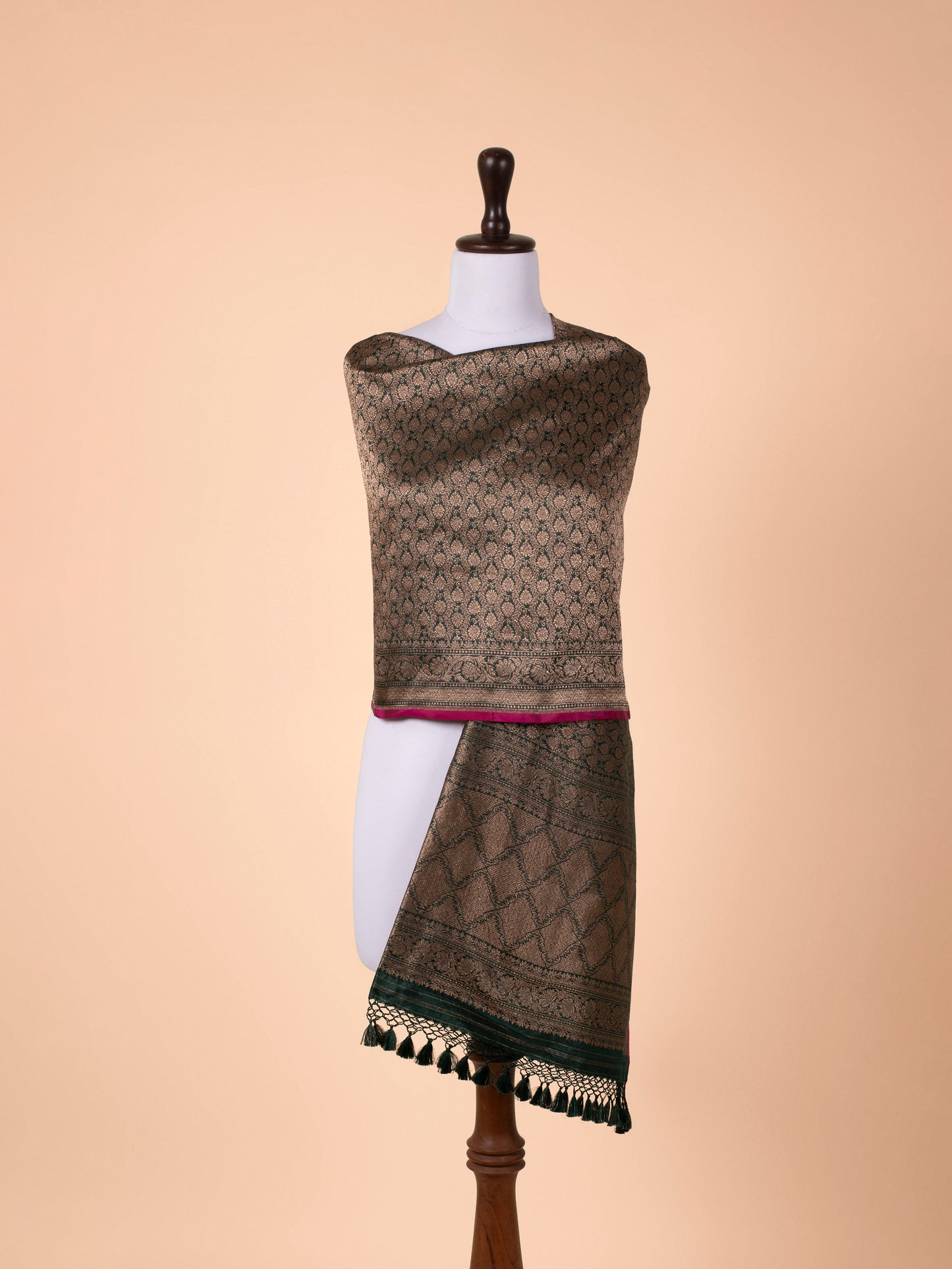 Handwoven Bottle Green Silk Dupatta