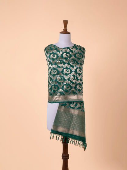 Handwoven Bottle Green Silk Dupatta