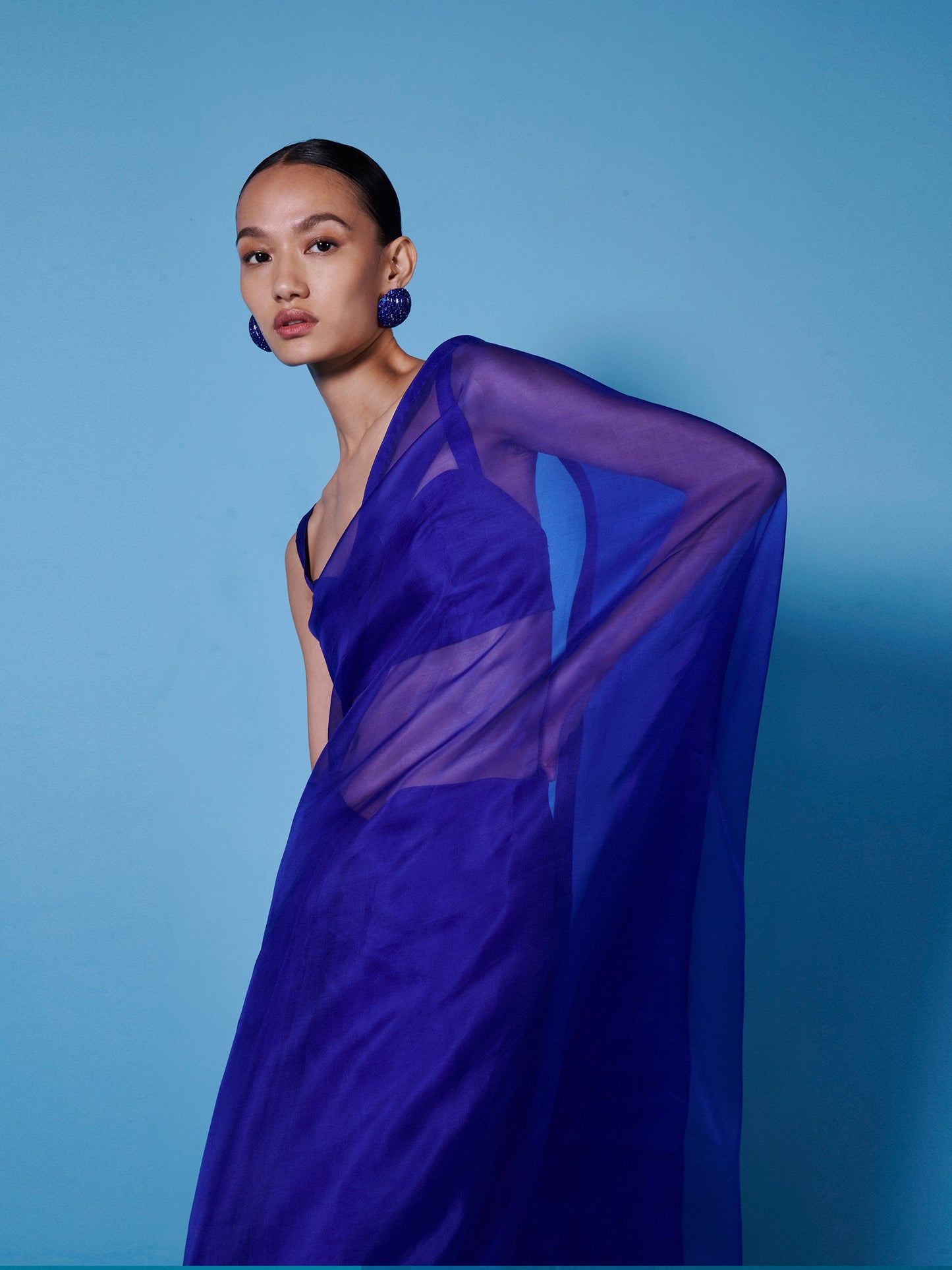 Handwoven Midnight Blue Organza Saree