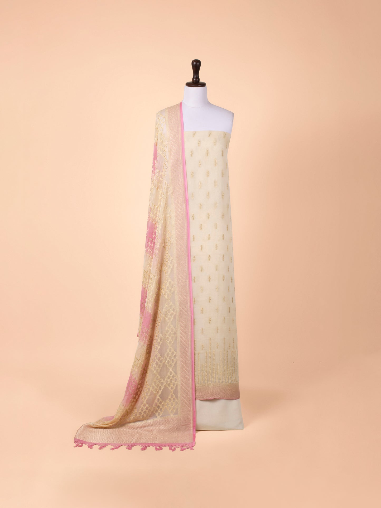 Handwoven Off White Georgette Suit Piece