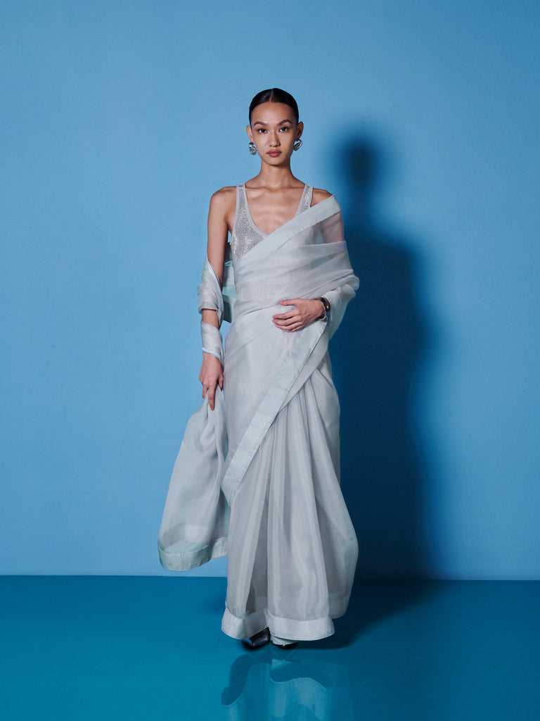 organza saree dress Pakistani Indian Organza Saree, Luxury Maria B Inspired Design, Embroidery Wedding Saree, Bridal Party Wear, Designer Indian Sari