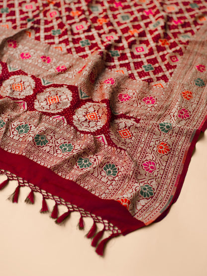 Handwoven Maroon Georgette Dupatta