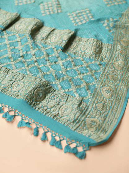 Handwoven Sea Green Georgette Dupatta