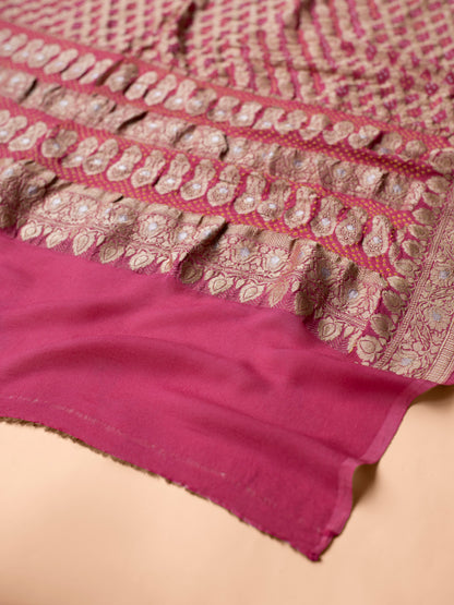 Handwoven Pink Georgette Dupatta