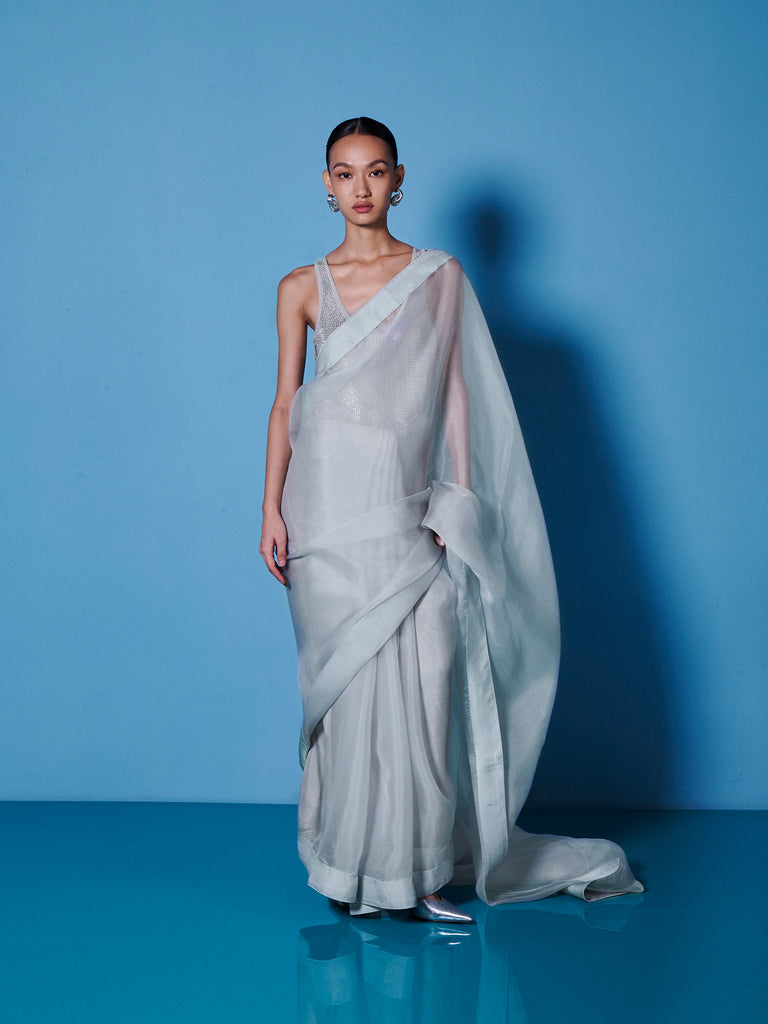 Handwoven Dove Grey Organza Saree