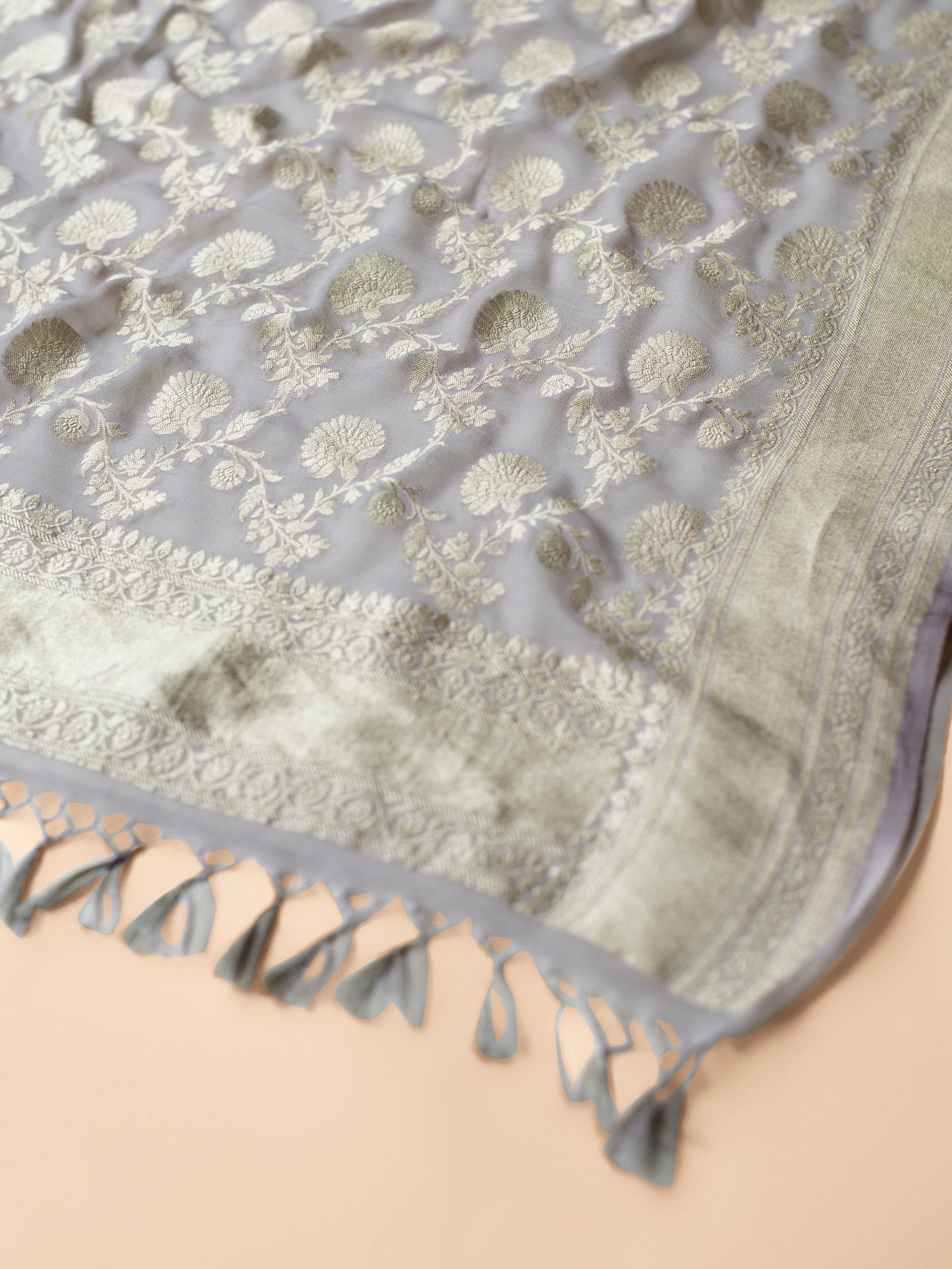 Handwoven Grey Georgette Dupatta