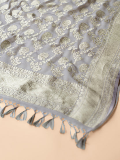 Handwoven Grey Georgette Dupatta