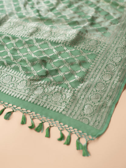 Handwoven Green Georgette Dupatta