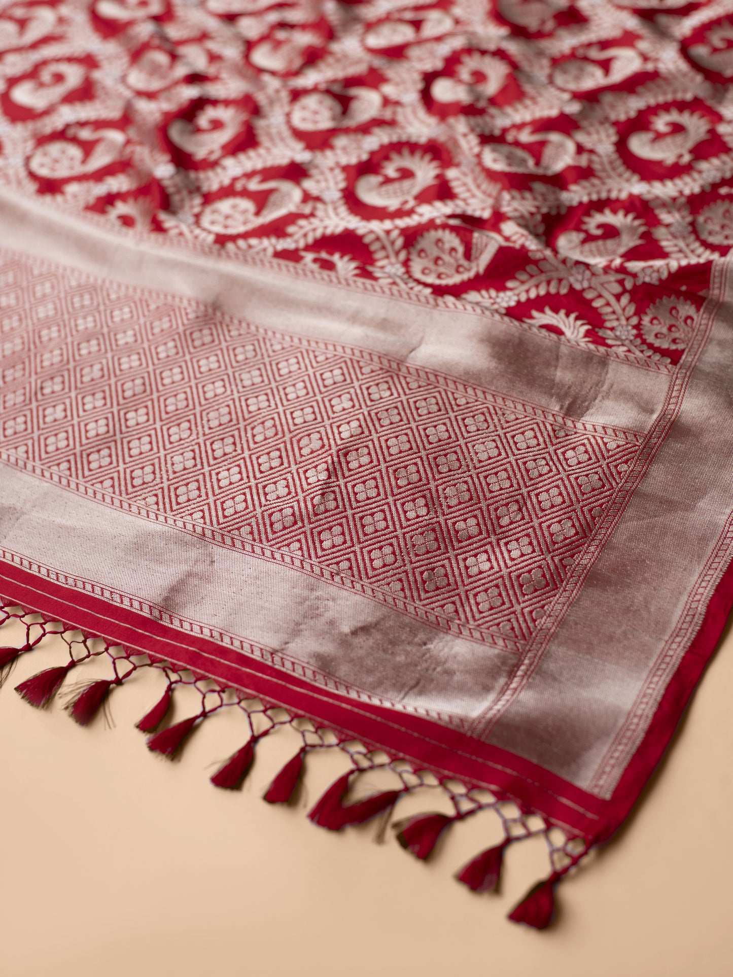 Handwoven Red Silk Dupatta