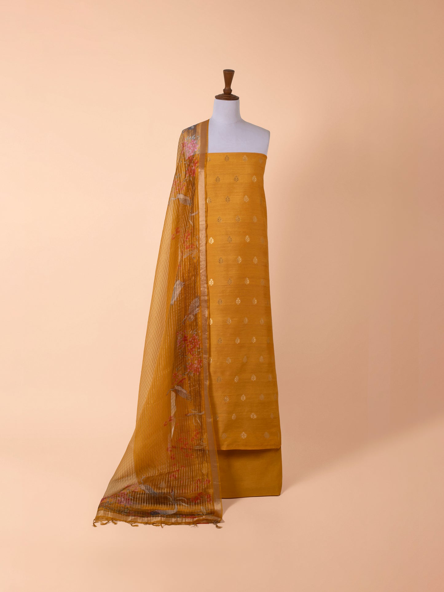 Handwoven Yellow Georgette Suit  Piece