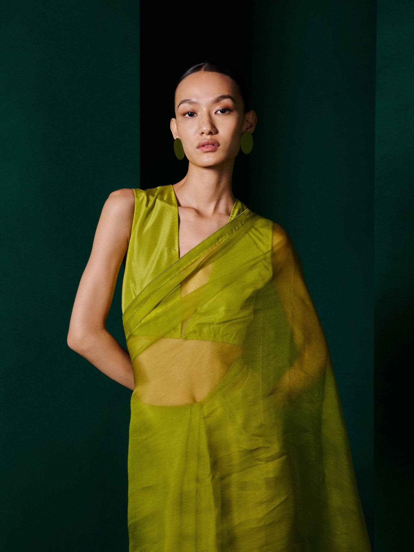 Handwoven Moss Green Organza Saree