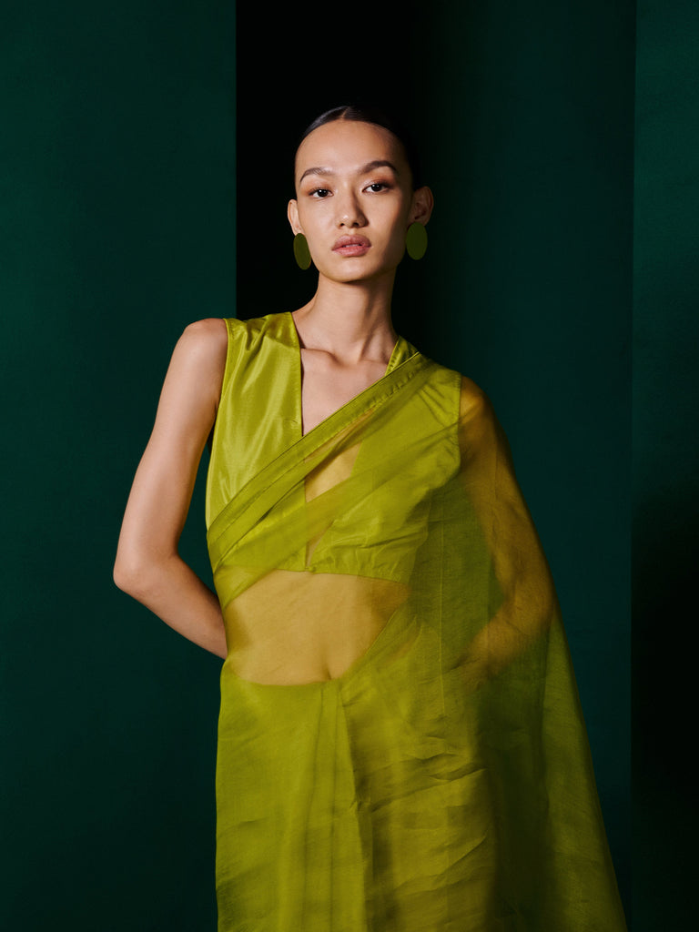 Handwoven Moss Green Organza Saree