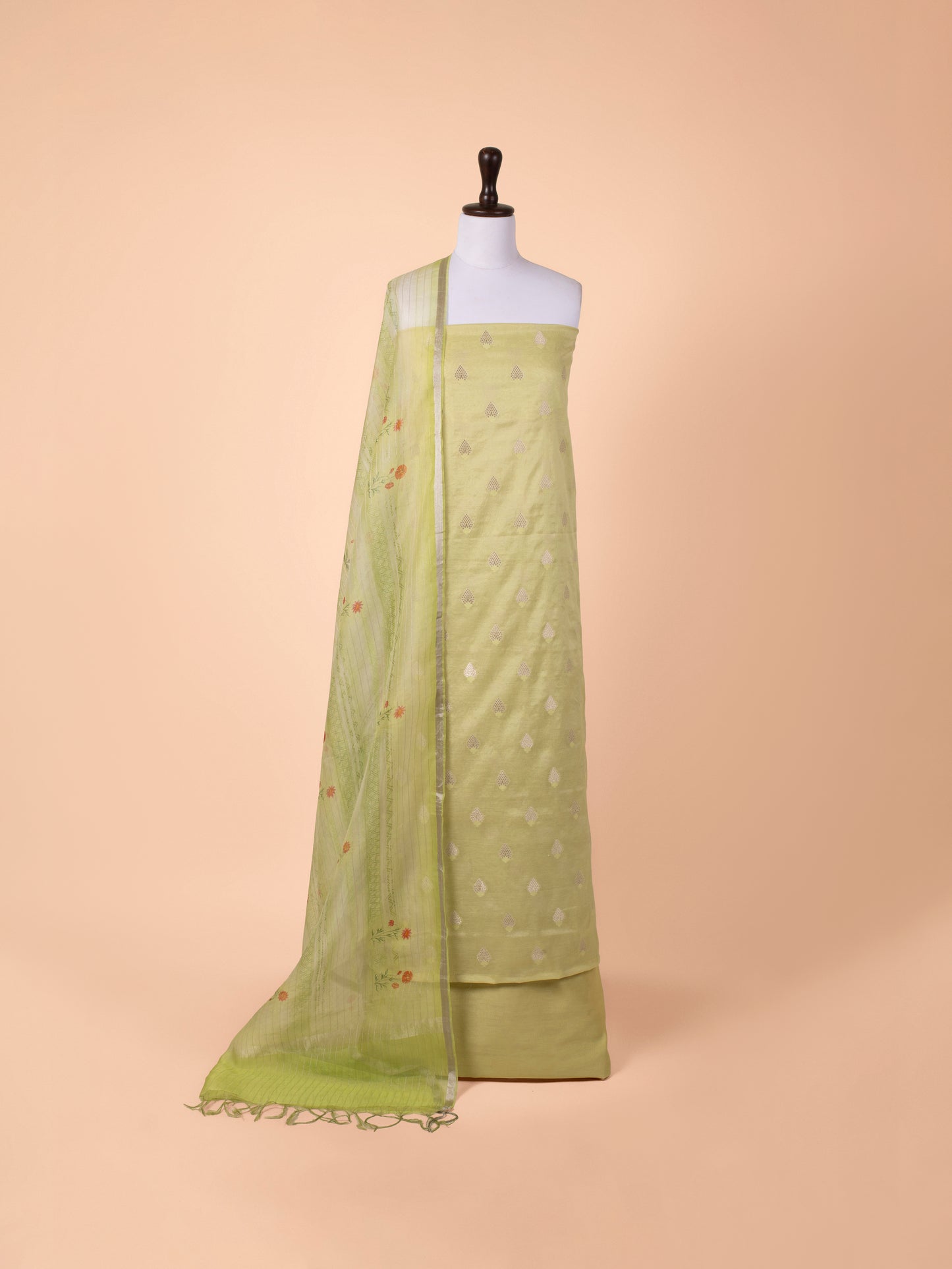 Handwoven Green Chanderi Suit  Piece