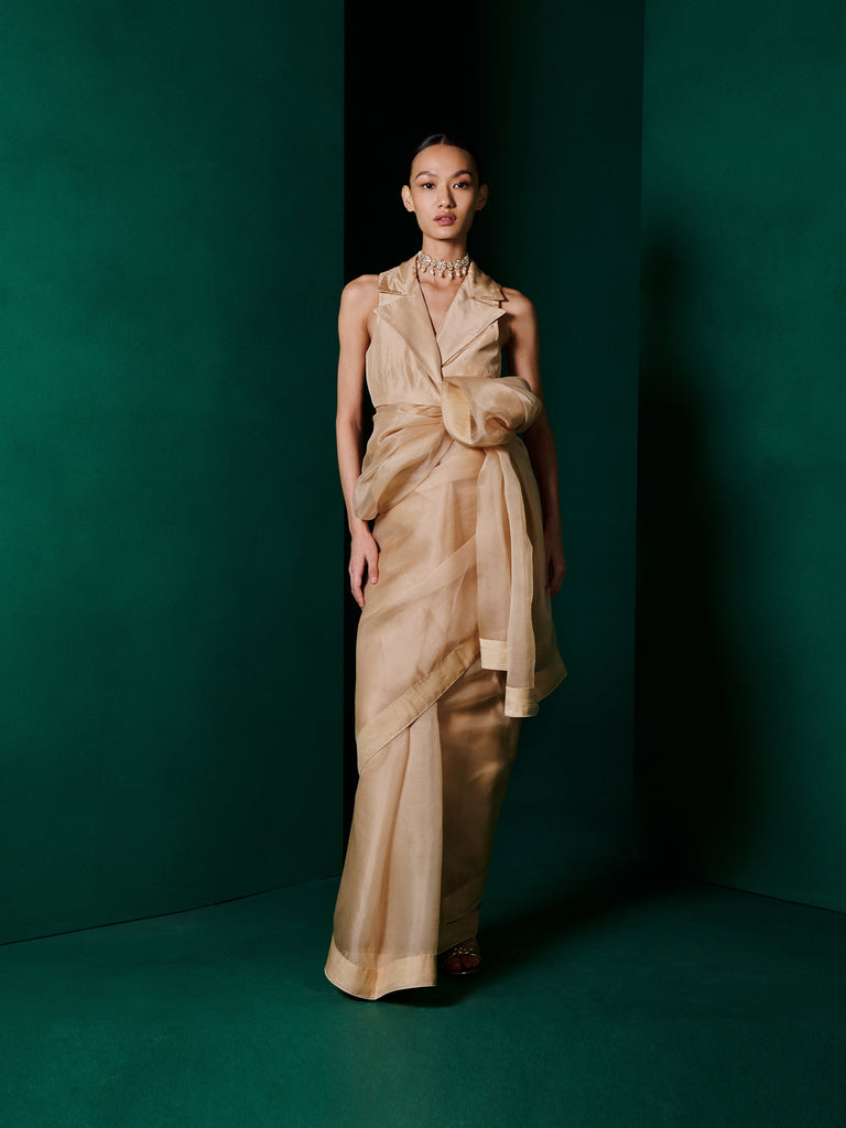 Handwoven Latte Beige Organza Saree