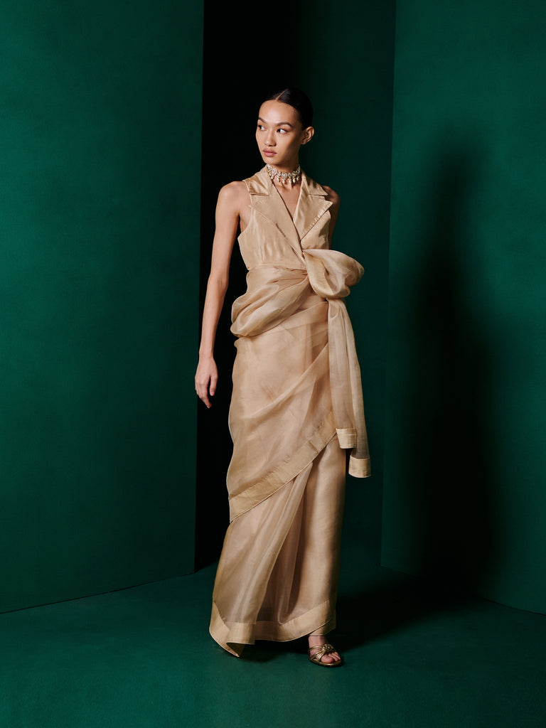 Handwoven Latte Beige Organza Saree