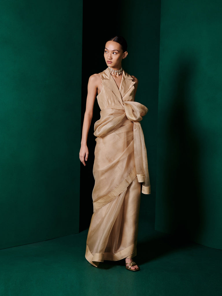 Handwoven Latte Beige Organza Saree